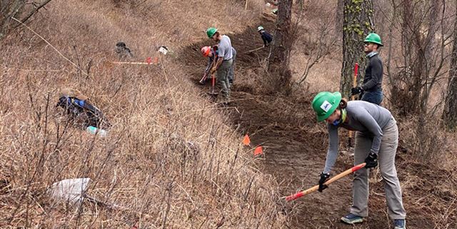 Group of people creating a trail in a nature preserve