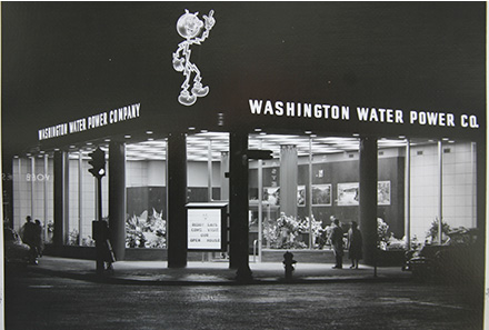 Black and white, vintage picture of Washington Water Power Company building