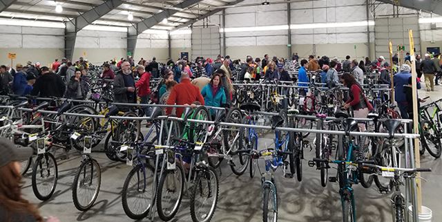 People looking at bikes at the Bike Swap