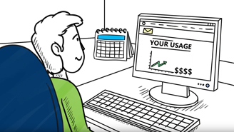Illustration of person at their computer looking at a graph of their energy usage online