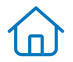 Simple illustration of a house drawn with blue lines.